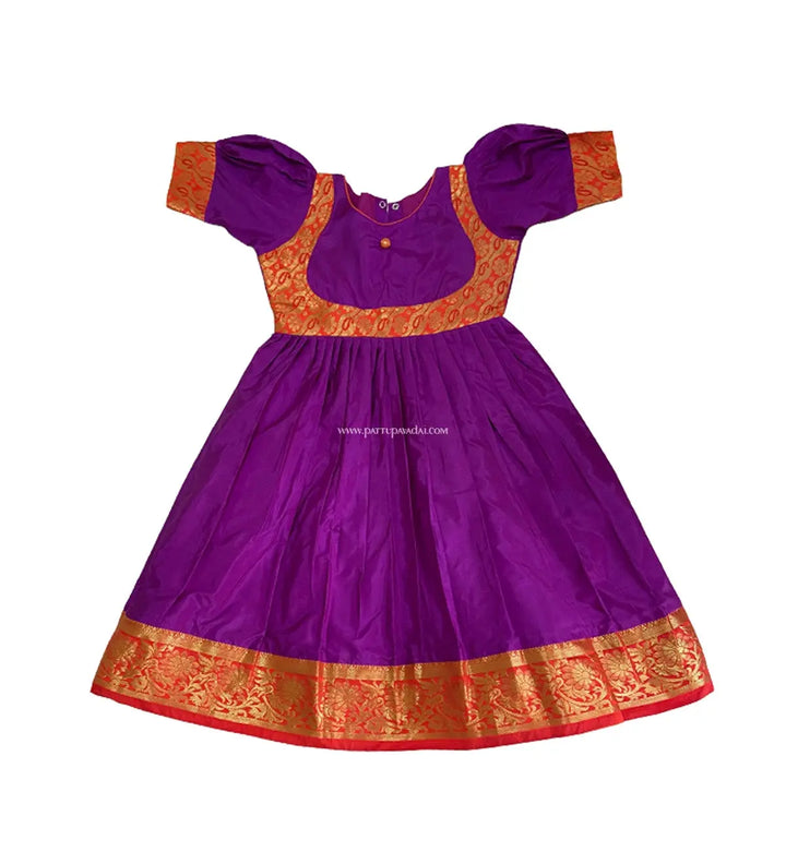 Pure Silk Long Gown Violet And Orange - Pattupavadai.com