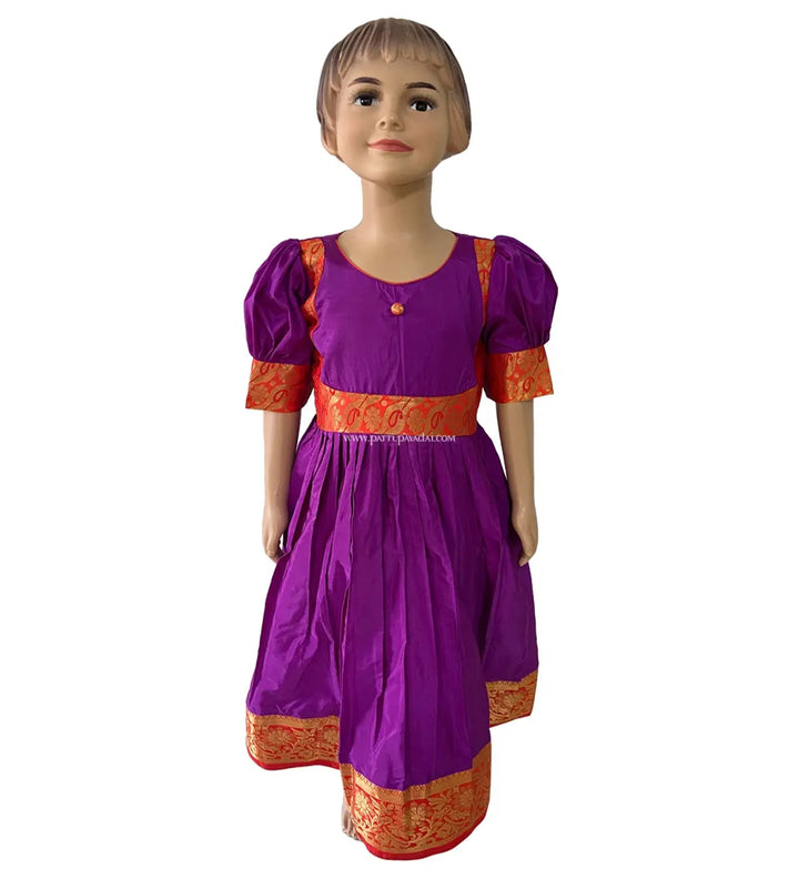 Pure Silk Long Gown Violet And Orange - Pattupavadai.com