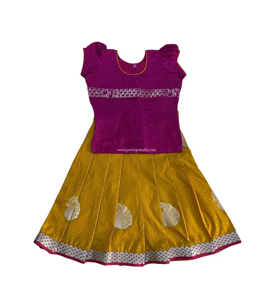 Pure Silk Pavadai Mustard Yellow and Magenta - Pattupavadai.com