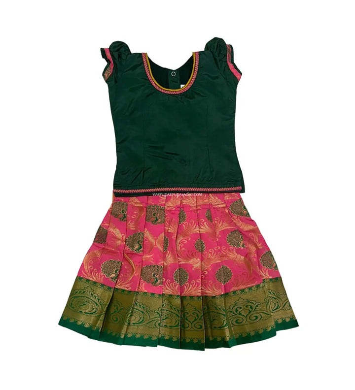 Pure Silk Pavadai Pink and Green - Pattupavadai.com