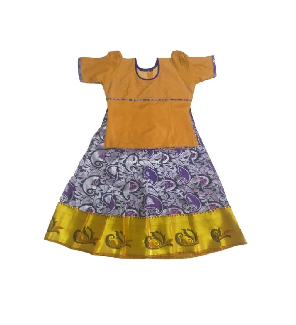 Pure Soft Silk Pavadai Navy Blue and Golden - Pattupavadai.com