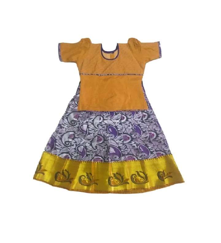 Pure Soft Silk Pavadai Navy Blue and Golden - Pattupavadai.com