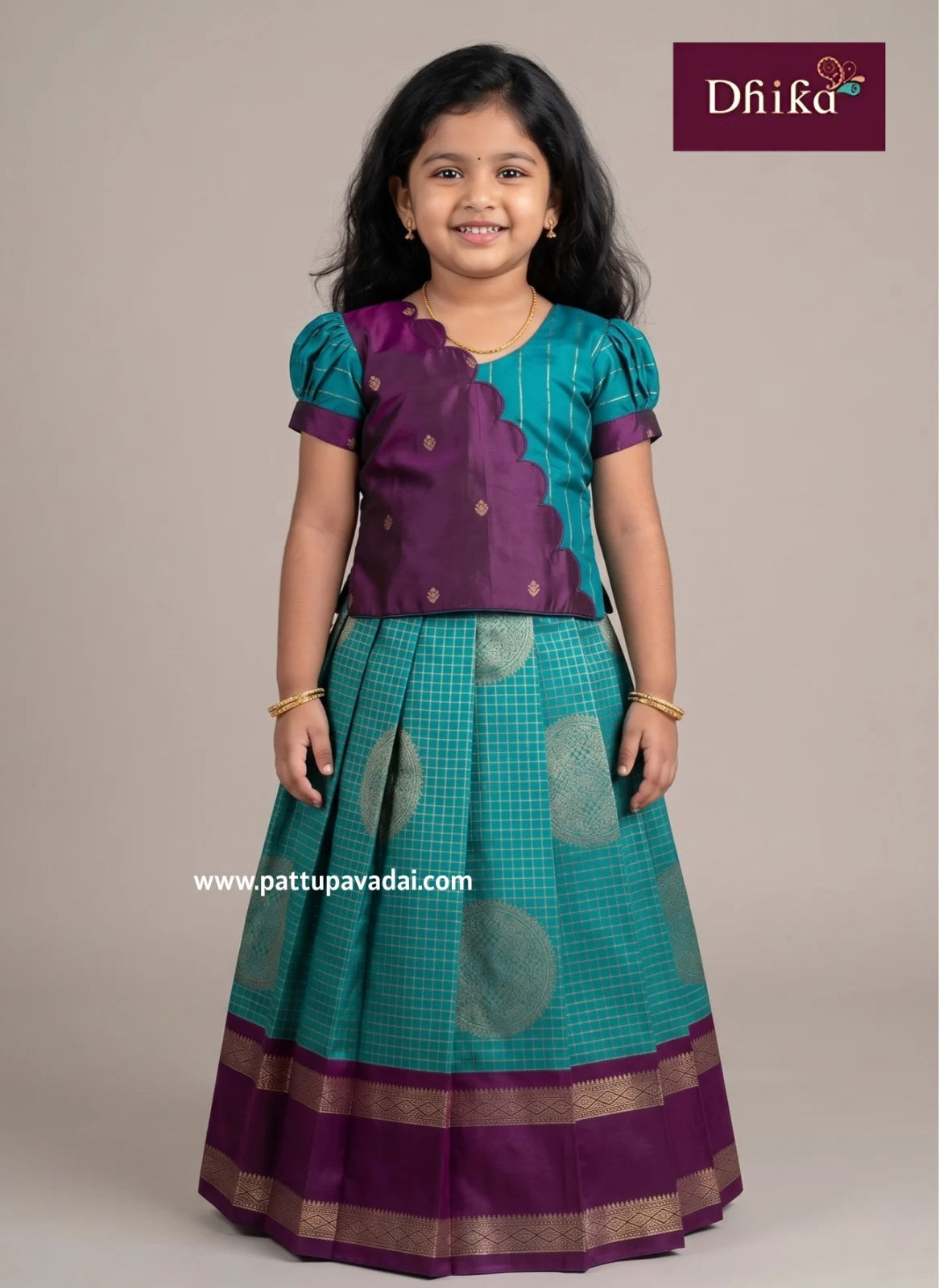 rama green and magenta soft silk pavadai for girls pattu pavadai dress
