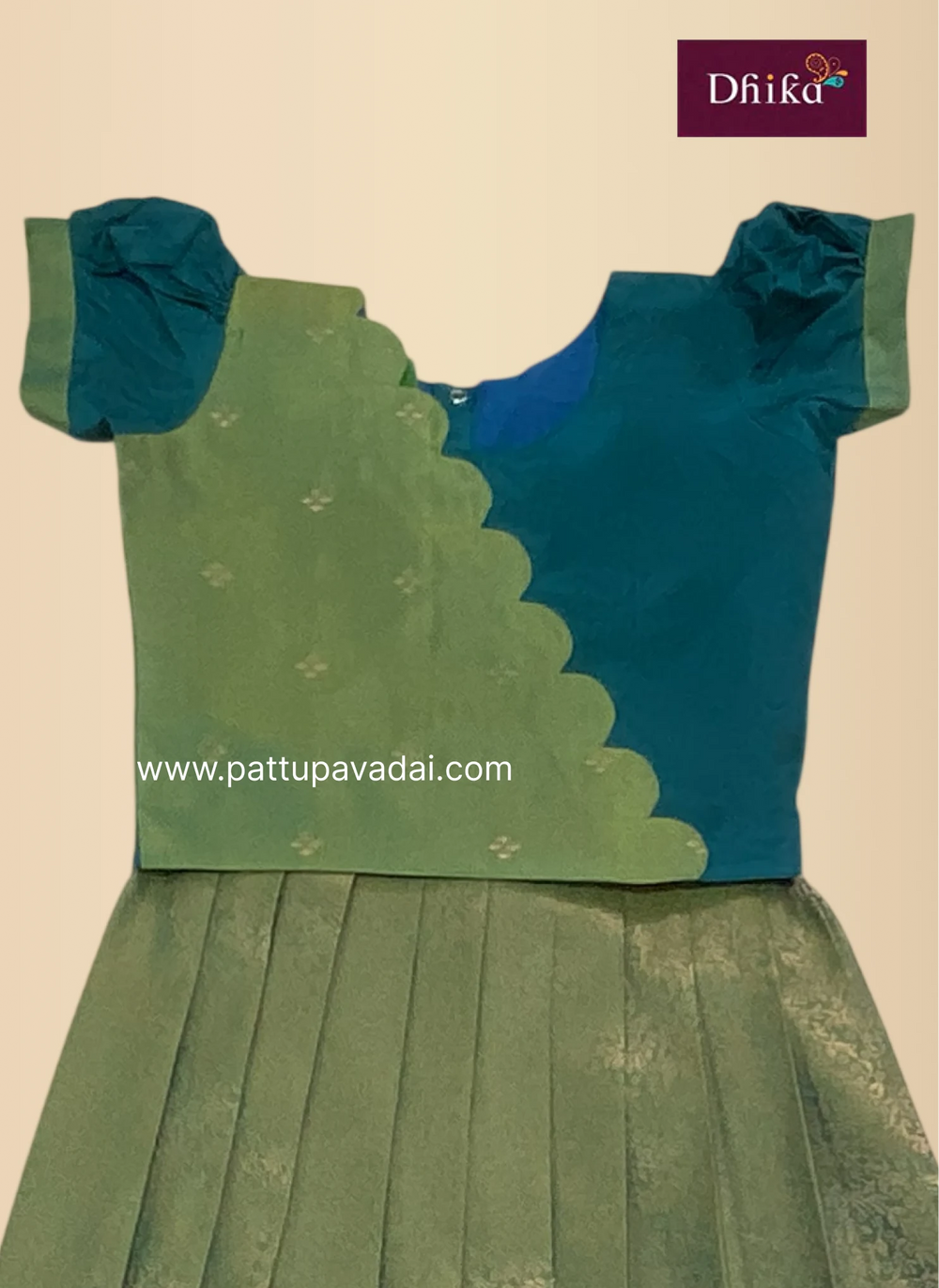 Rama green and mild green soft silk pavadai for girls festive traditional outfit