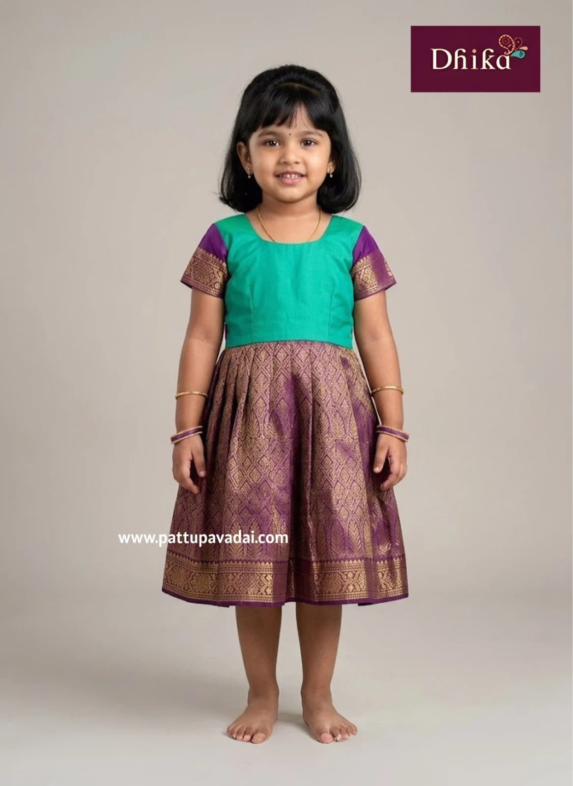 rama green and purple silk frock for girls traditional kids dress