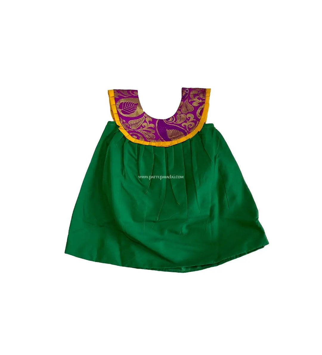 Raw Silk Frock Green and Pink - Pattupavadai.com