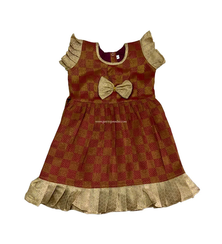 Raw Silk Frock Red and Golden - Pattupavadai.com