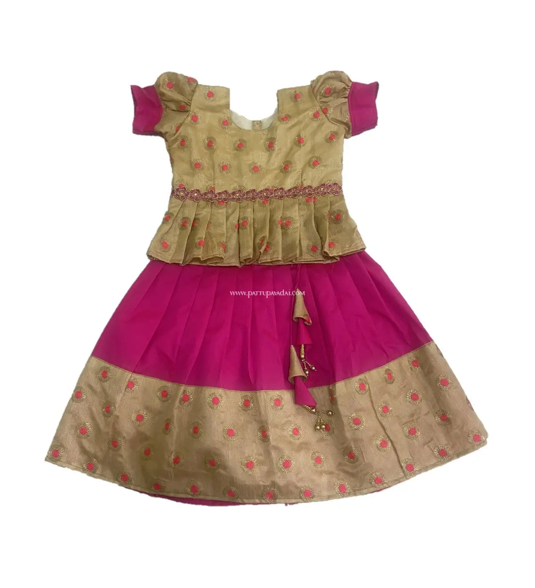 Raw Silk Pavadai Sattai Pink and Cream - Pattupavadai.com