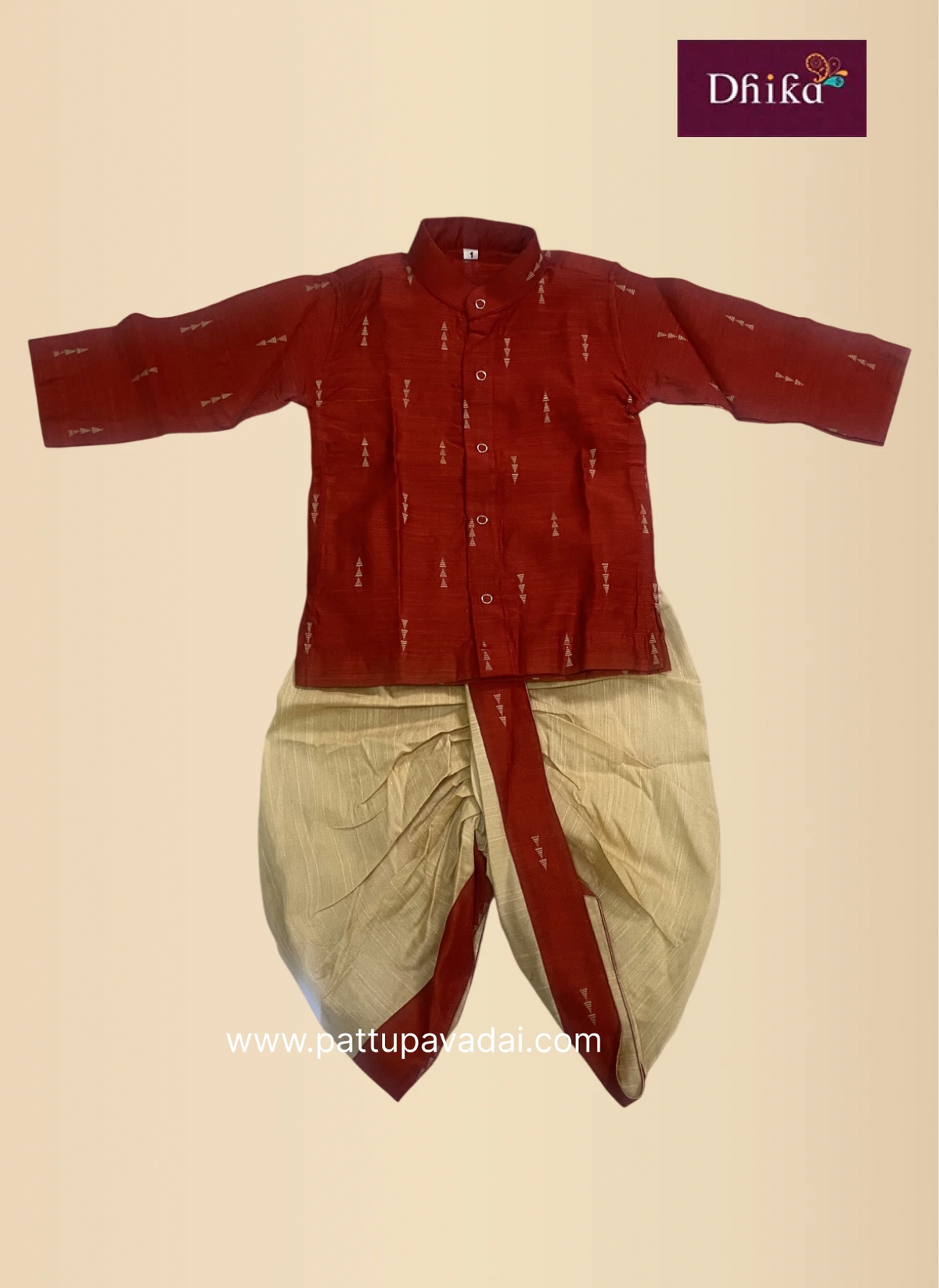 red silk kurta with dhoti set for boys traditional wear