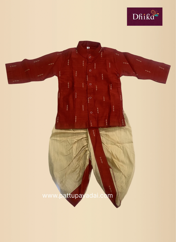 red silk kurta with dhoti set for boys traditional wear