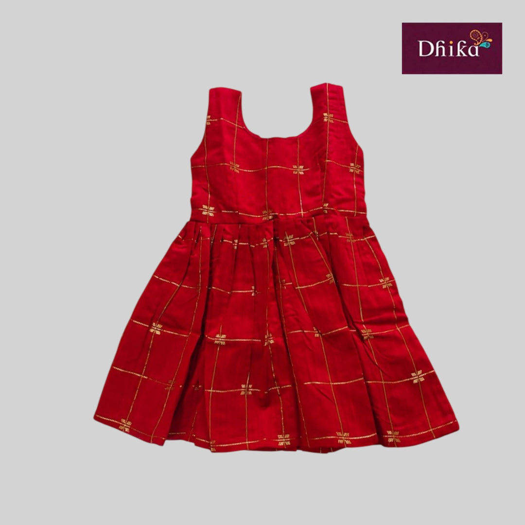 red sleeveless raw silk frock for girls traditional festive party wear dress