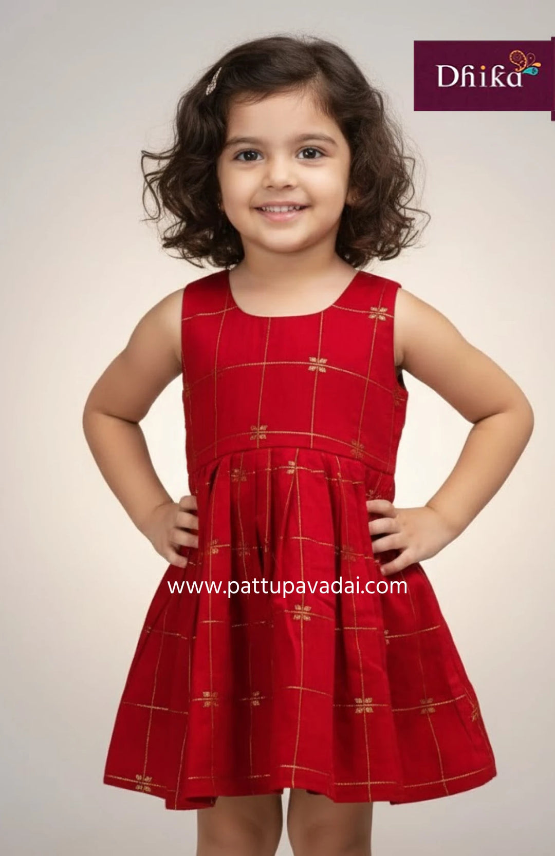 red sleeveless raw silk frock for kids traditional festive party wear dress