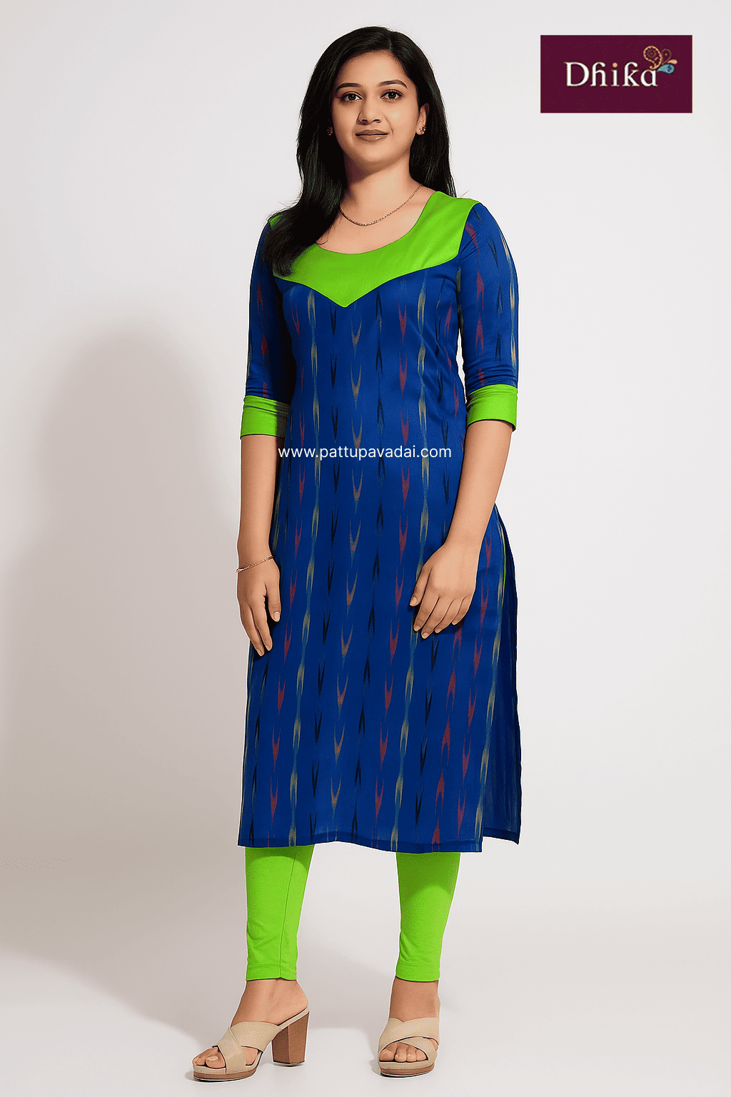 royal blue ikkat cotton kurti for kids soft breathable traditional wear