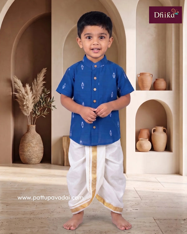 Royal blue silk shirt for boys traditional ethnic wear