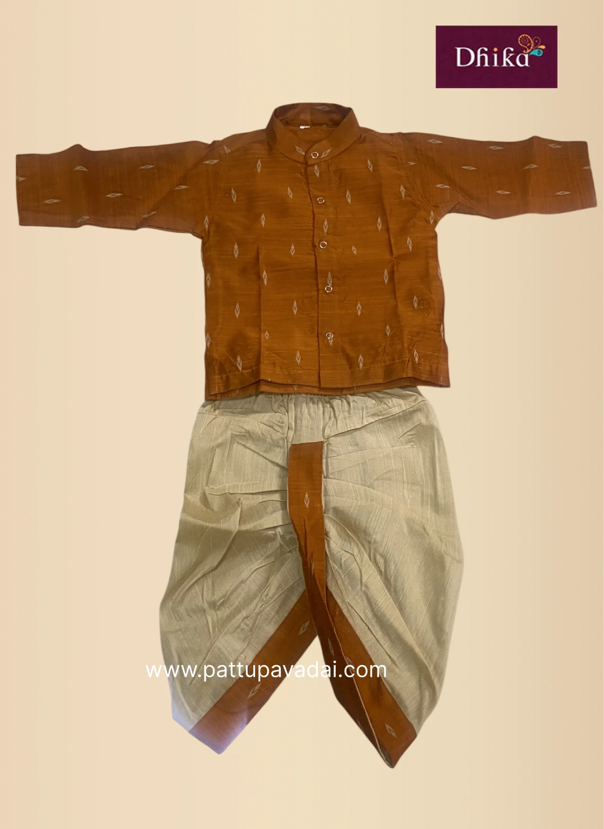 rust orange silk kurta dhoti set for boys traditional wear