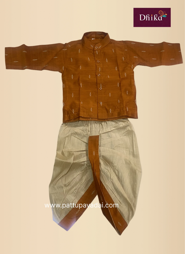 rust orange silk kurta dhoti set for boys traditional wear