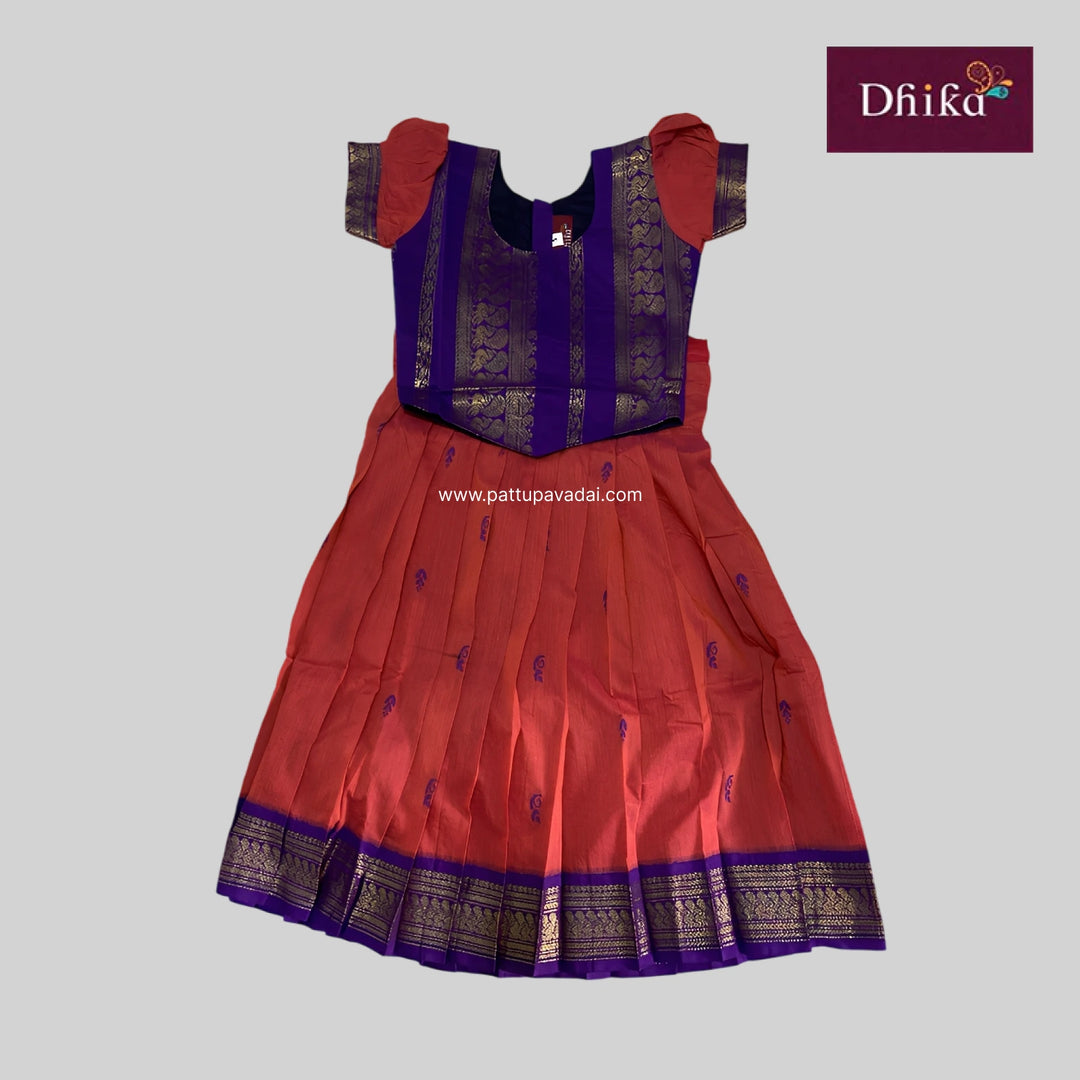 Kalyani cotton orange and violet skirt and top