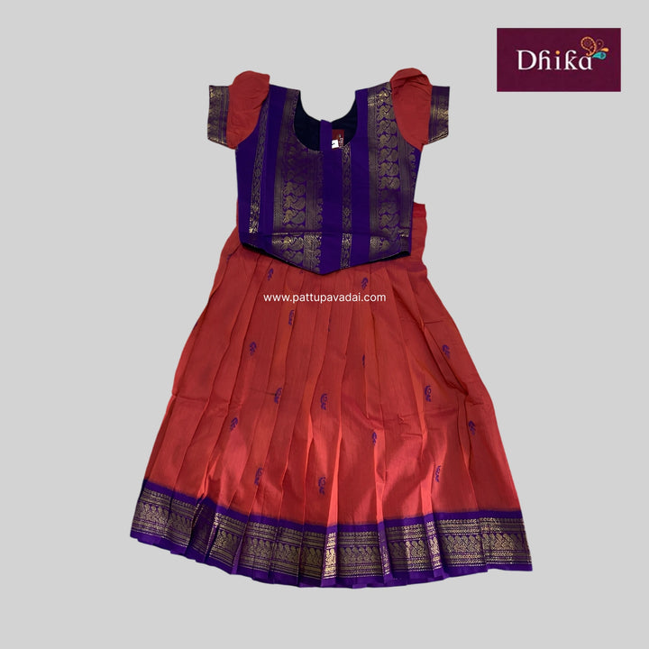 Kalyani cotton orange and violet skirt and top