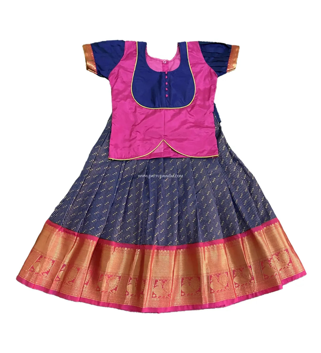 Semi Kanchi Pattu Pavadai Navy Blue and Pink - Pattupavadai.com