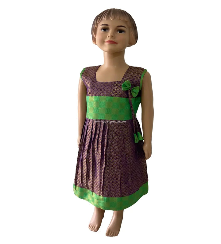 Semi Silk Frock Violet and Green - Pattupavadai.com