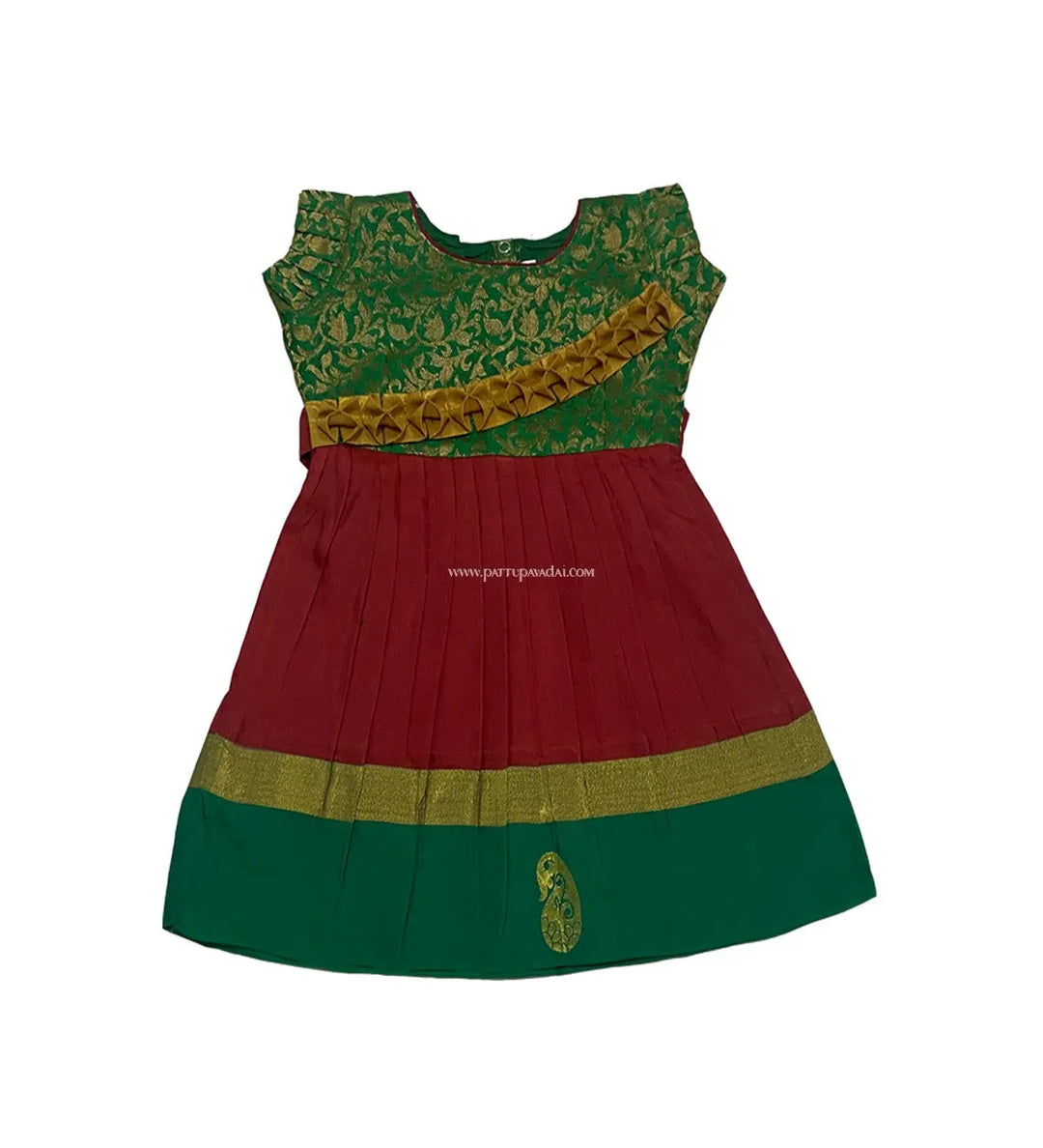 Silk Cotton Frock Green and Red - Pattupavadai.com