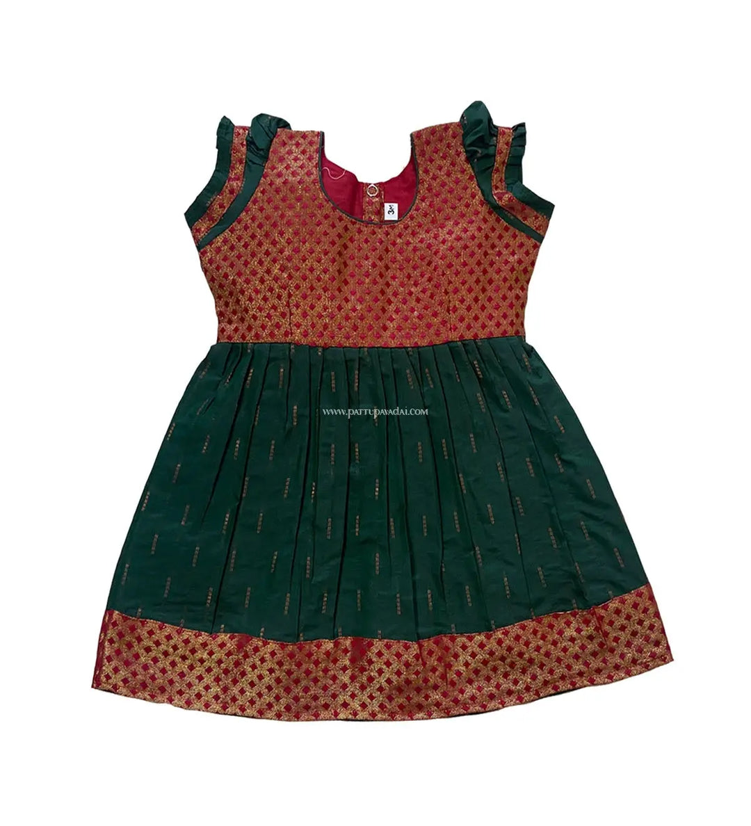 Silk Cotton Frock Maroon and Green - Pattupavadai.com