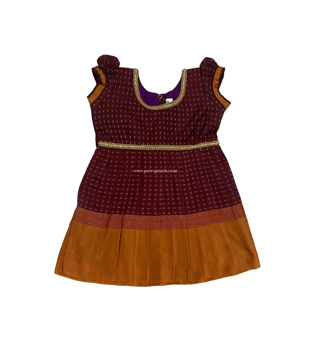Silk Cotton Frock Maroon - Pattupavadai.com