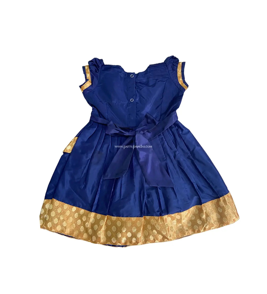 Silk Cotton Frock Navy Blue and Cream - Pattupavadai.com