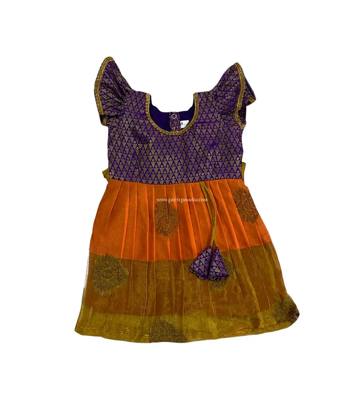 silk cotton frock orange violet elegant festive kids dress