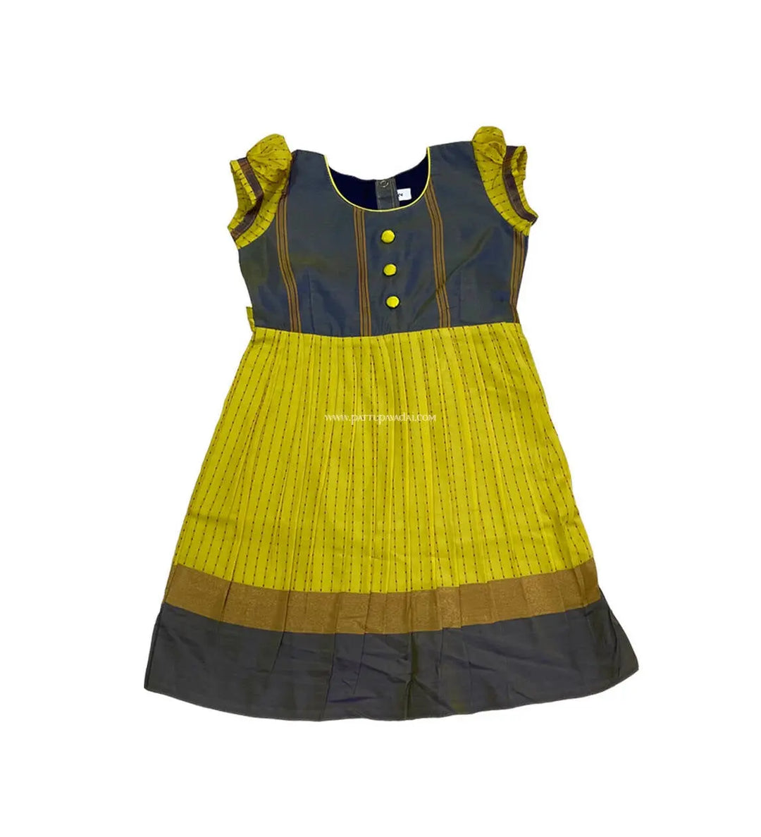 Silk Cotton Frock Yellow and Grey - Pattupavadai.com