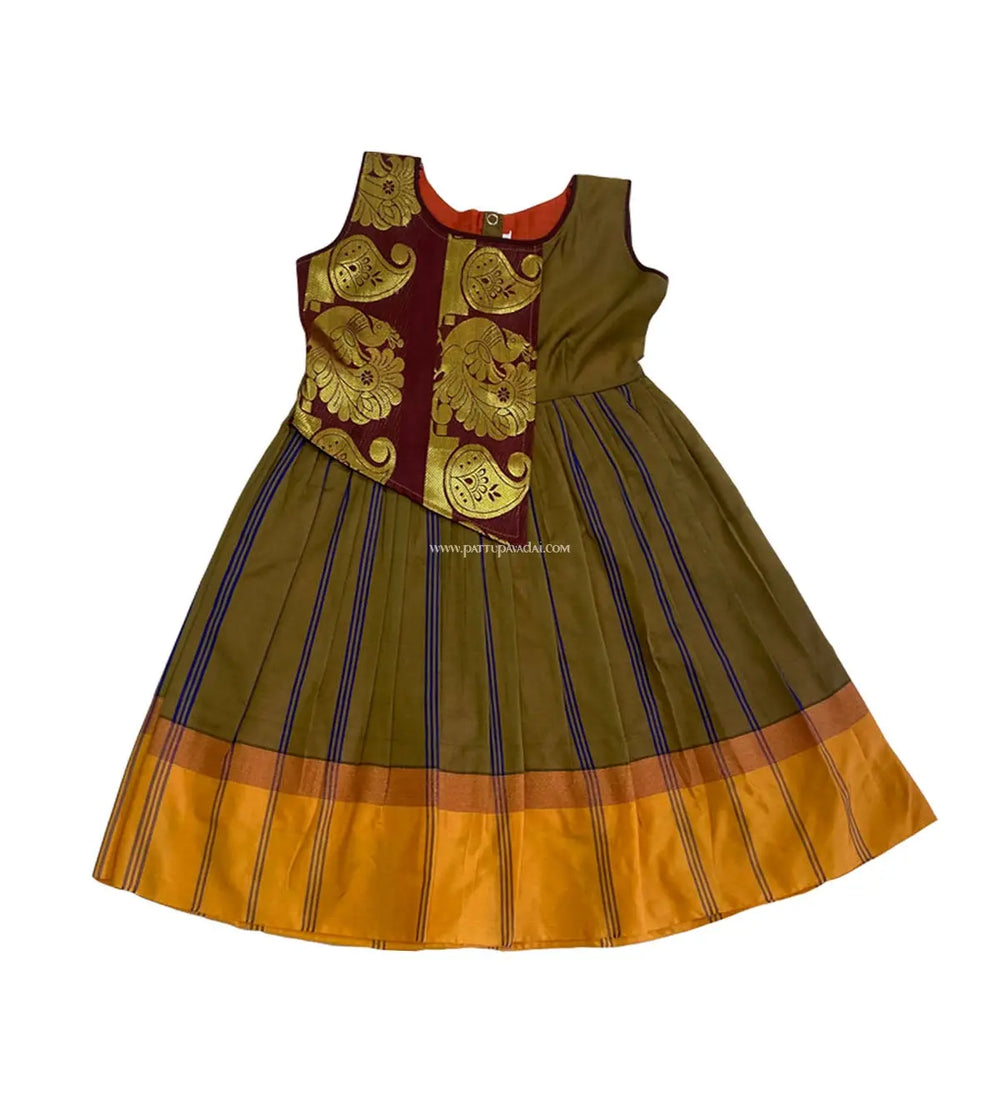 Silk Cotton Long Gown Kakki - Pattupavadai.com