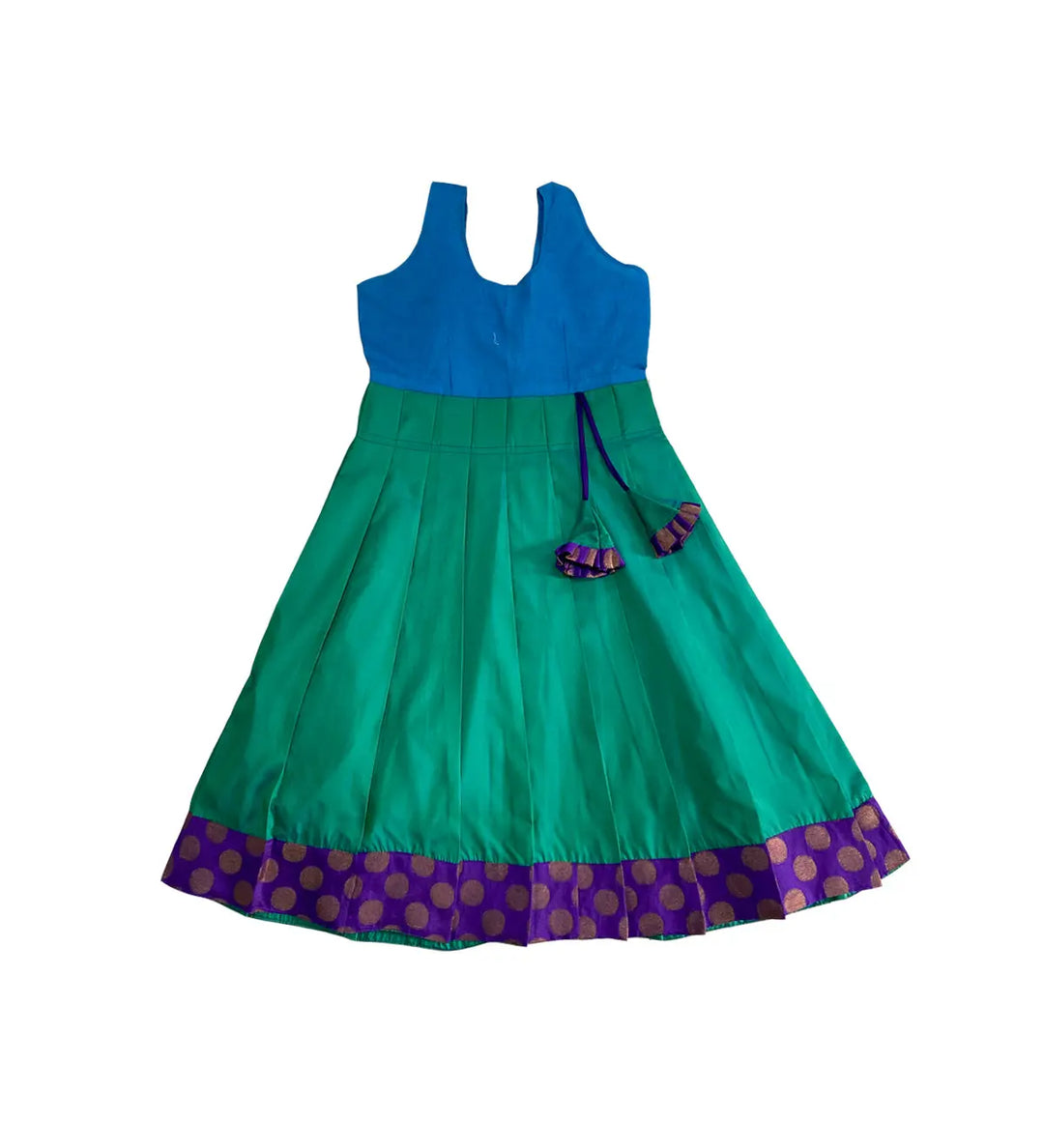 Silk Cotton Pavadai Set Green and Violet - Pattupavadai.com