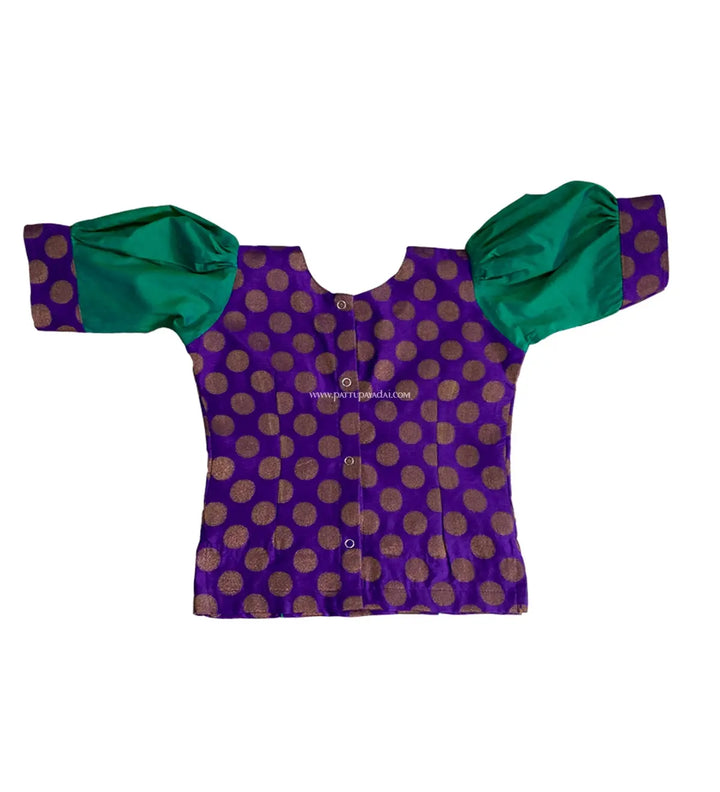 Silk Cotton Pavadai Set Green and Violet - Pattupavadai.com