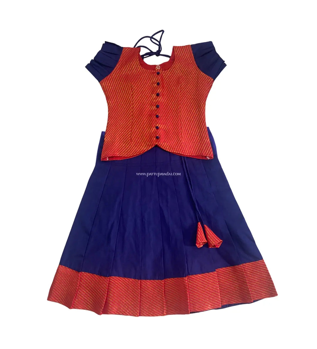 Silk Cotton Red and Navy Blue Skirt - Pattupavadai.com