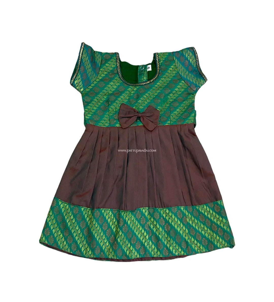 Silk Frock Brown and Green - Pattupavadai.com