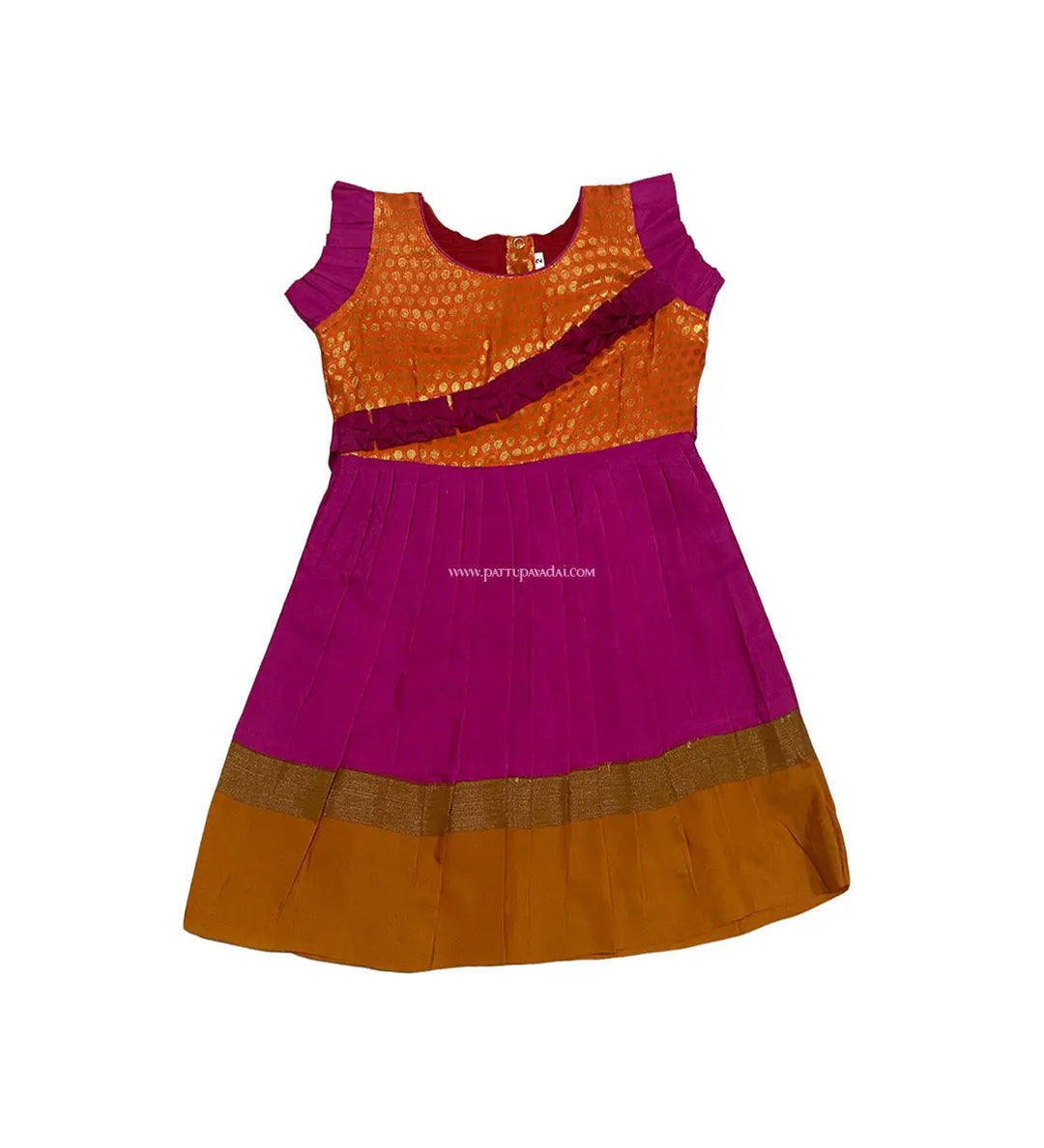 Silk Cotton Frock Orange and Pink - Pattupavadai.com