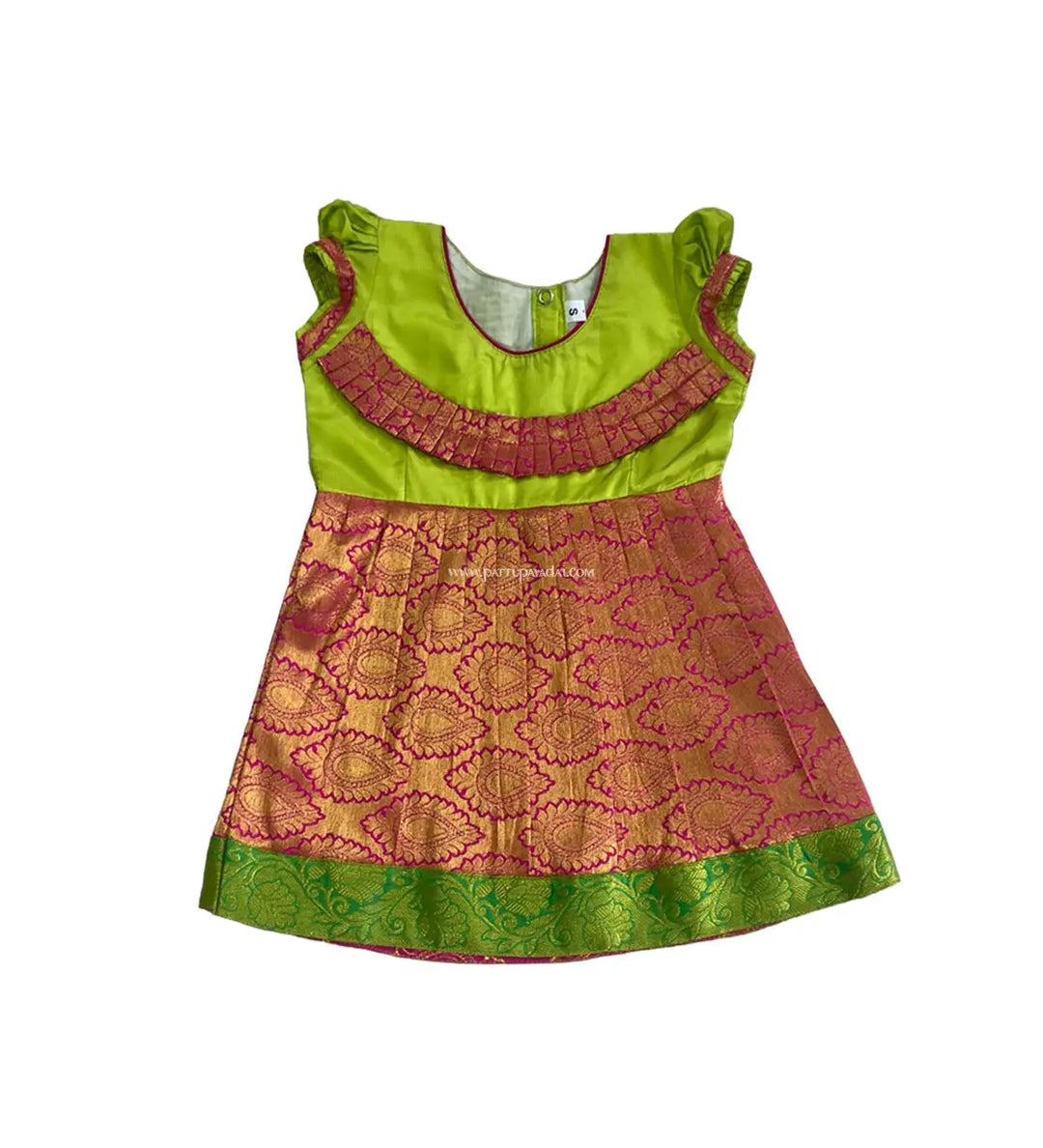 Silk Frock Parrot Green and Pink - Pattupavadai.com