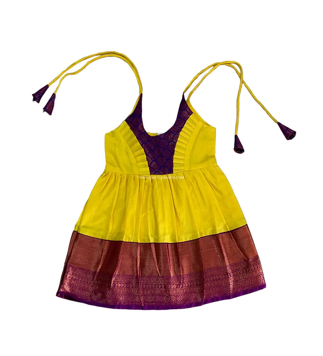 Silk Frock Violet and Yellow - Pattupavadai.com