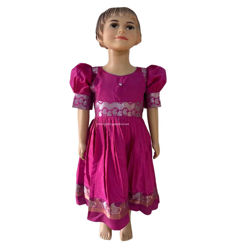 Silk Long Gown Magenta and Silver - Pattupavadai.com