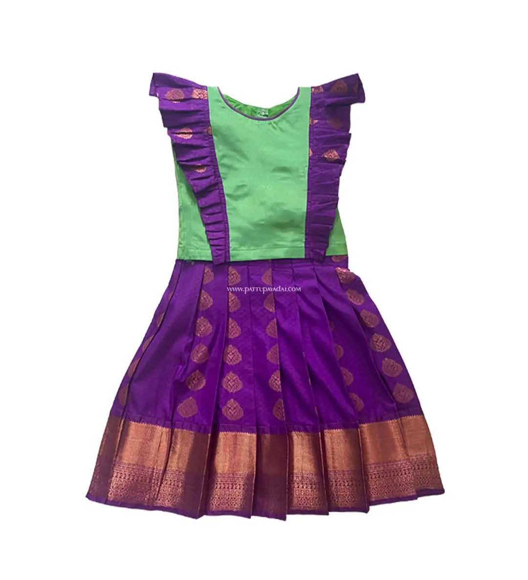 Silk Pavadai Ethnic Wear - Purple and Green - Pattupavadai.com