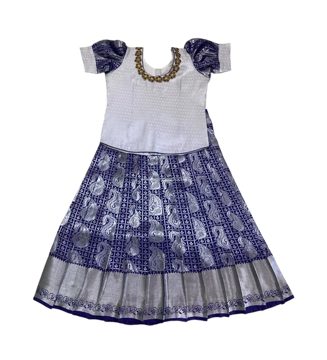 Silk Pavadai Navy Blue and Silver - Pattupavadai.com