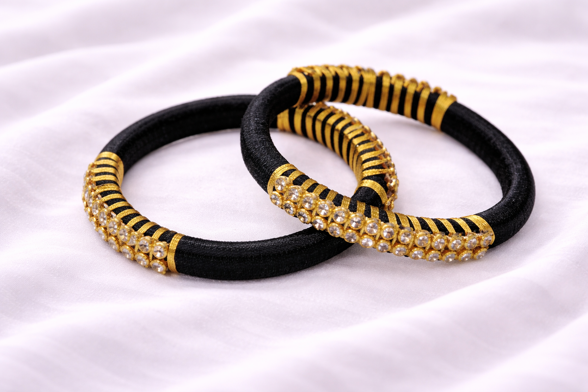 black and golden silk thread bangle handmade traditional jewelry for girls