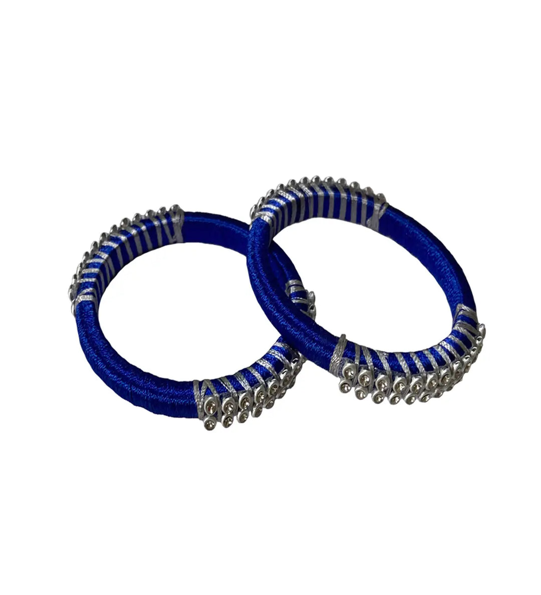 Silk Thread Bangle Blue and Silver - Pattupavadai.com