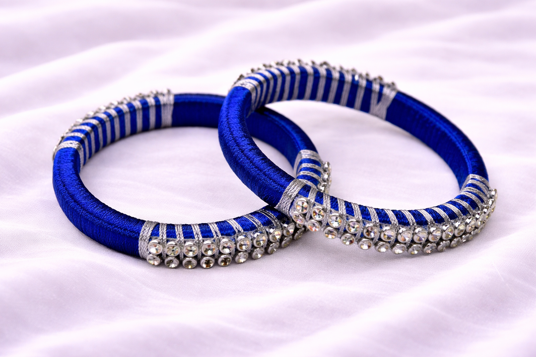 blue and silver silk thread bangle handmade traditional jewelry for girls