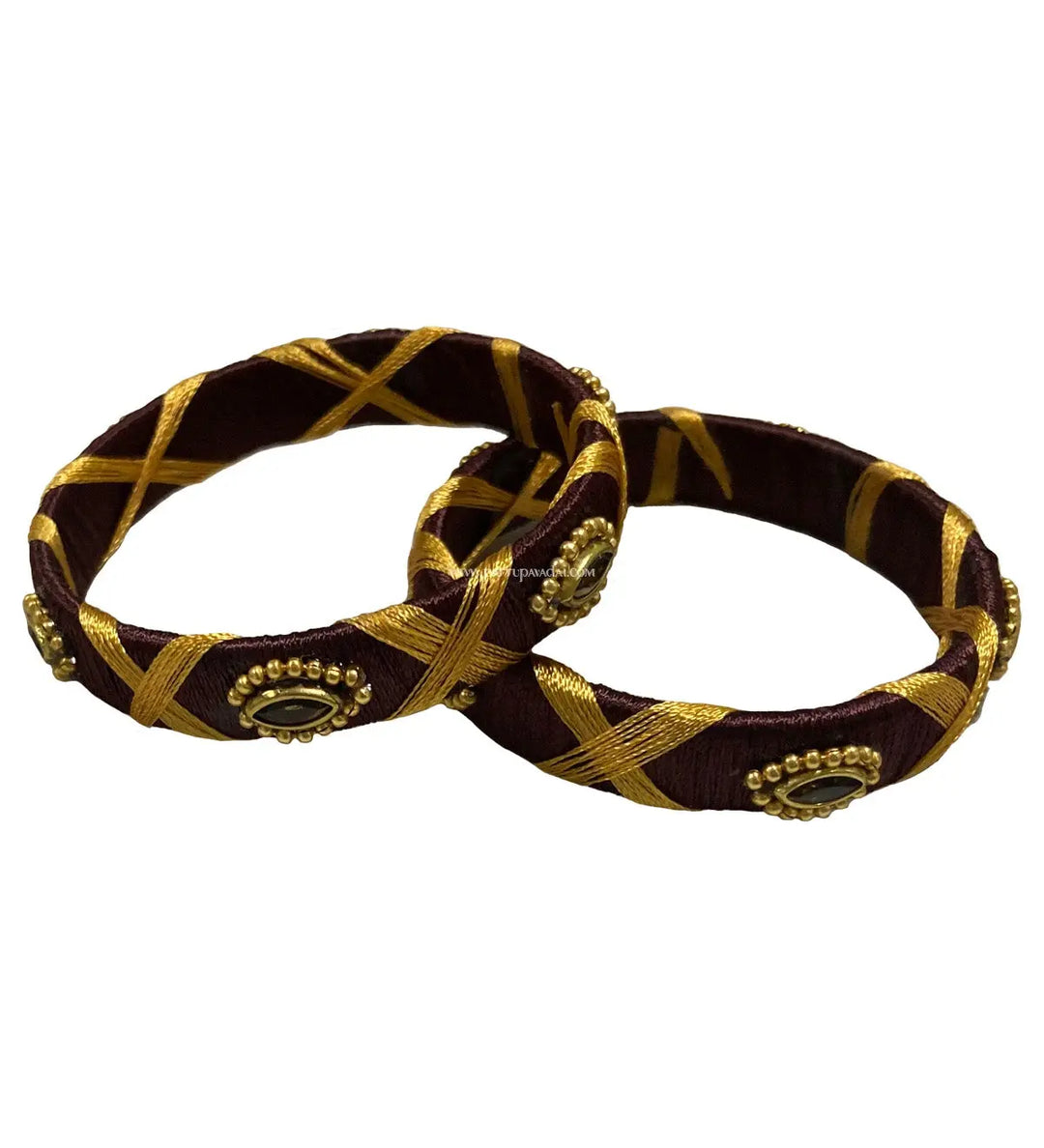 Silk Thread Bangle Brown - Pattupavadai.com