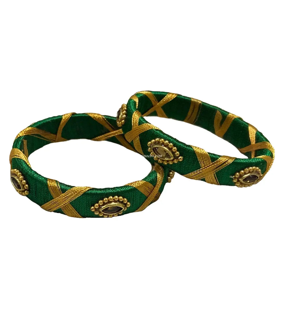 Silk Thread Bangle Dark Green - Pattupavadai.com