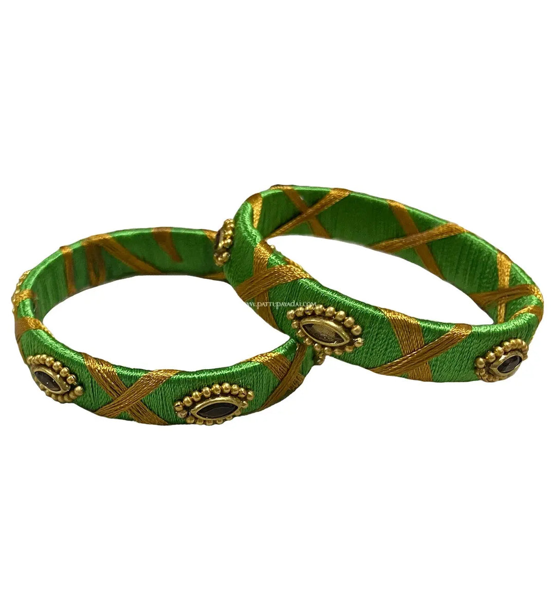 Silk Thread Bangle Green - Pattupavadai.com