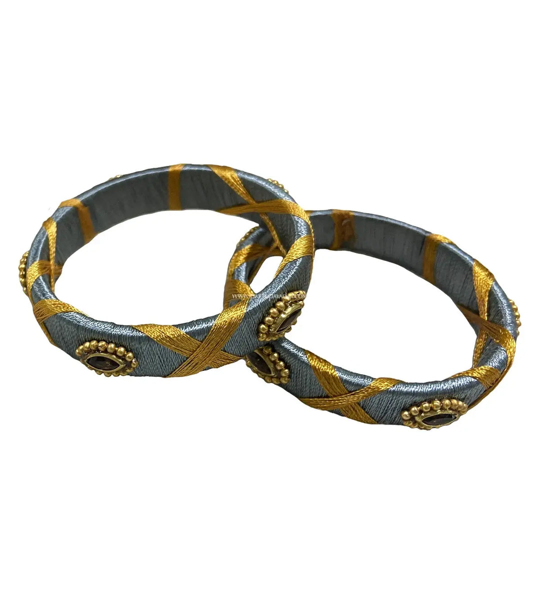 Silk Thread Bangle Grey - Pattupavadai.com