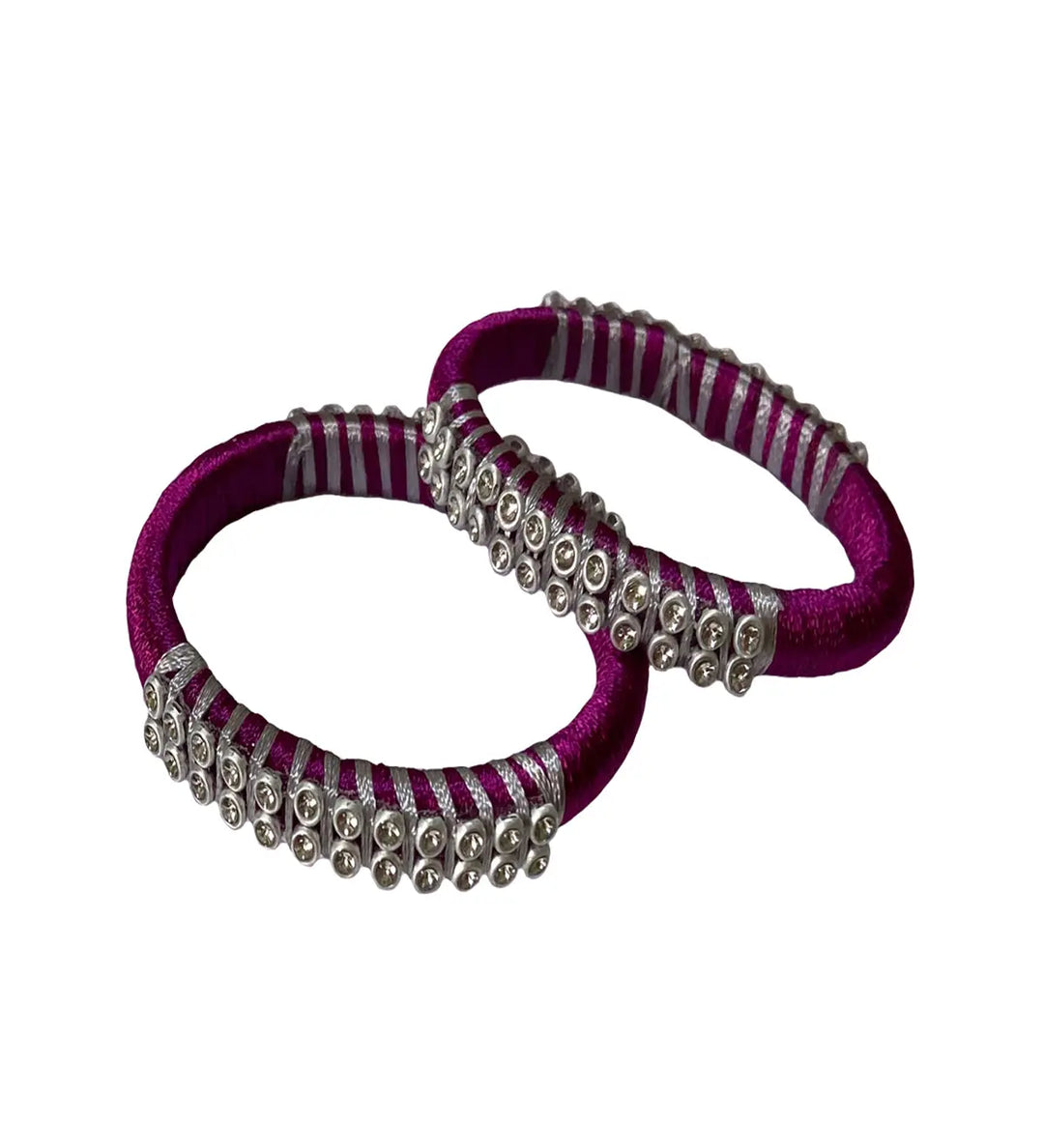 Silk Thread Bangle Magenta and Silver - Pattupavadai.com