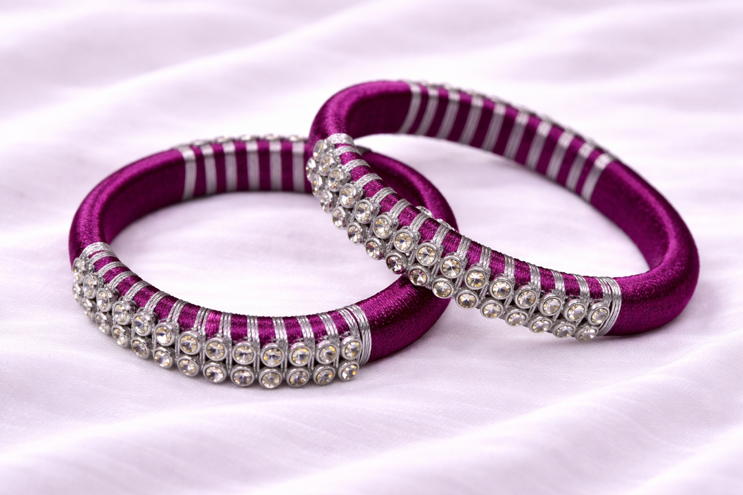 magenta and silver silk thread bangle handmade traditional jewelry for girls